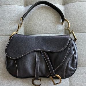 CHRISTIAN DIOR Black Leather Double Saddle Bag